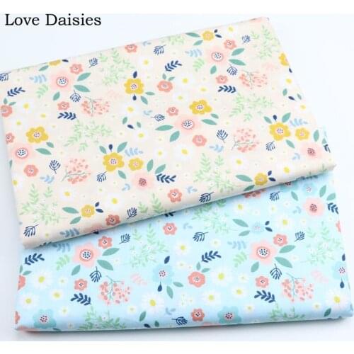 100% Cotton Twill Pastoral BEIGE BLUE Pink Blue Yellow Flowers Floral Fabric DIY for Kid Doll Apparel Dress Quilting Decor Sheet