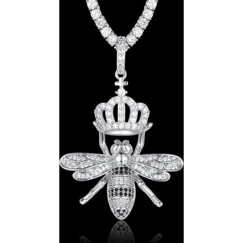 100% Micro Zircon Hip Hop Bee Crown Pendant Necklace For Men Jewelry Bling Bling Custom Accept Wholesale Dropshipping