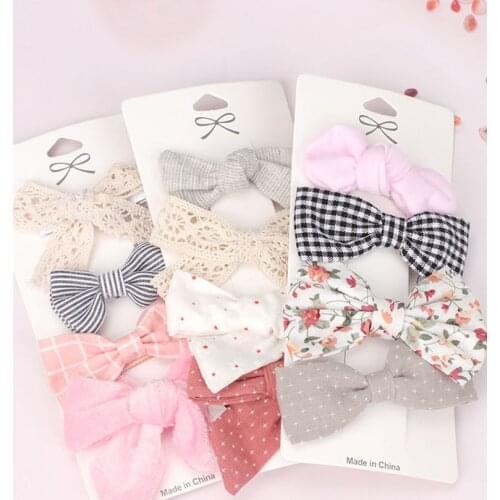 4 Pcs/set Linen Printed Hair Accessories for Girls Bow-knot Floral Cute Hair Clips Set Wave Point Hairpins Headwear Kids gift