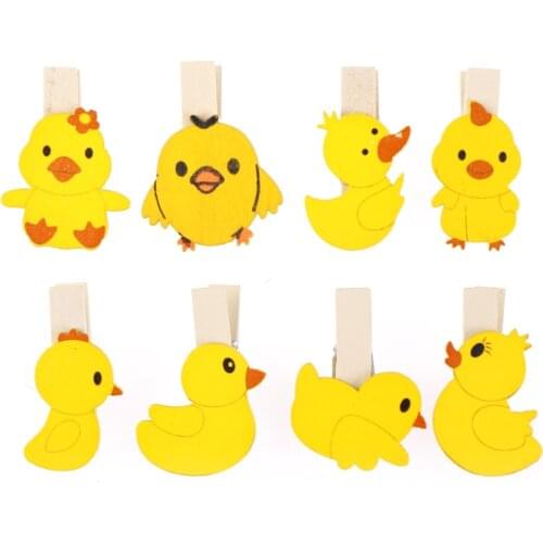 8Pcs DIY Clothes Paper Peg Party Decoration Cute Duck Picture Craft Clips Photo Wooden Clip