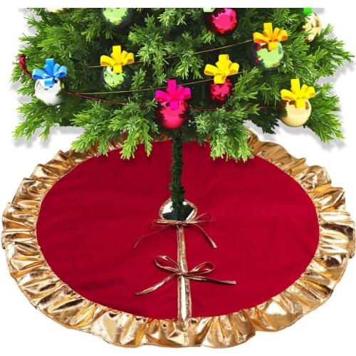 90cm Ruffle Golden Edge Red Christmas Tree Skirt Ornaments Xmas Party Decor 2018 Newest