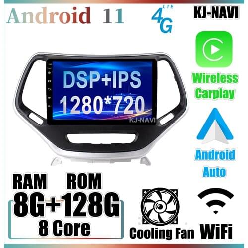 4G WIFI Android 11 Car Radio For Jeep Cherokee 5 KL 2014-2018 Multimedia Video Player Support BT DSP Rear View Camera No DVD