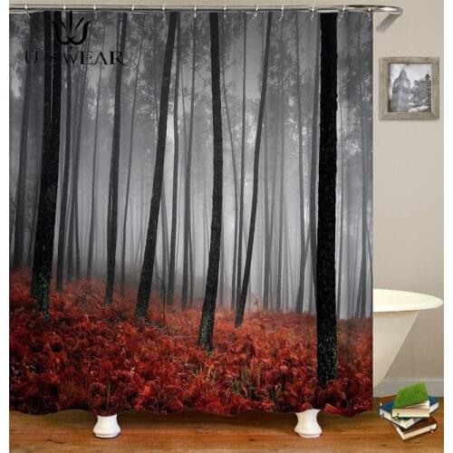 Birch Tree Forest Shower Curtain Leaves Branch Waterproof and Mildew Bathroom Shower Curtain with Hooks Cortina De Ducha SC1075