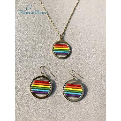 FlaneurPlanet Rainbow Beads Pride Choker Necklace And Earrings Jewelry Set Equal Love
