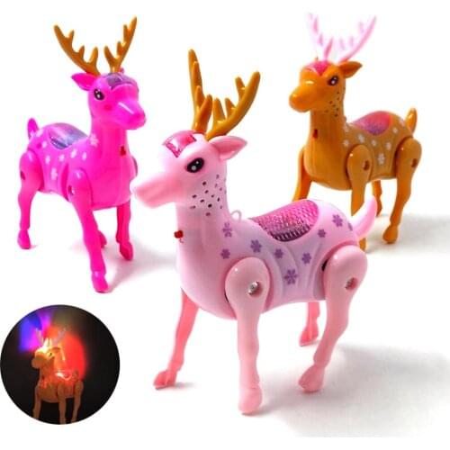 Electric Walking Musical LED Sika Deer Animal Toy with Leash Interactive Kid Toy наклейки на автотовары Automobile Accessories