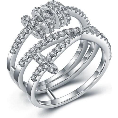 European 925 Sterling silver Needle Hollow Carved RING Female Crystal from Swarovskis Simple Temperament Wild Anti-allergic