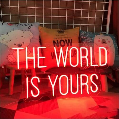THE WORLD IS YOURS Led Logo Flex Neon Sign Light Party Wedding Decoration Window Wall Hanging Bar Shop Store Club Nightlight