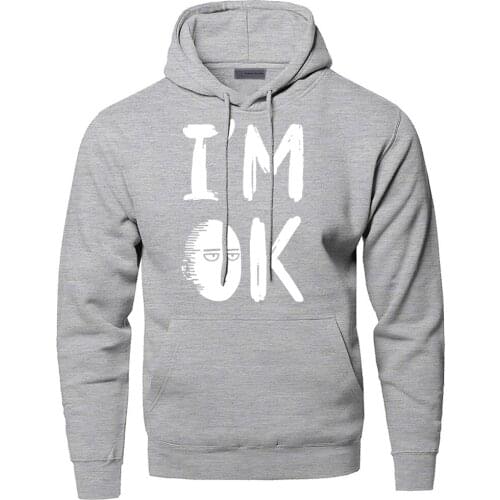I Am OK One Punch Man Saitama Hoodies Men Funny Japan Anime Hooded Sweatshirts Winter Autumn Sportswear Hero Harajuku Hoodie