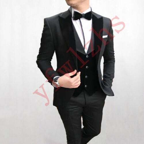 Handsome Groomsmen Peak Lapel Groom Tuxedos Mens Wedding Dress Man Jacket Blazer Prom Dinner (Jacket+Pants+Tie+Vest) A241