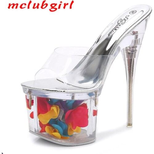 Mclubgirl 2020 Women Sexy Sandals Super High Waterproof Platform Slippers Model Catwalk Pole Shoes Nightclub Womens Shoes LFD