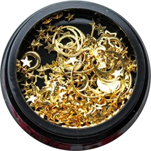 1 Set Nail Rhinestones Set Metal Nails Studs DIY Metal Star Moon Golden Nail Art Accessories Manicure Salon Decorations