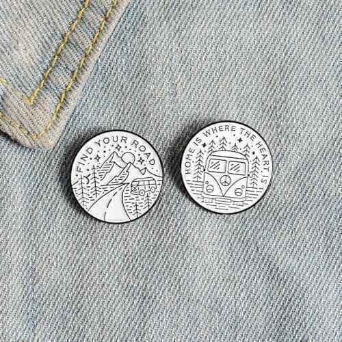 Fashion Outdoors Jewelry Where the heart is Enamel Pin Custom Adventure Badge Mountain Brooch Bag Clothes Lapel pin Gift Friend