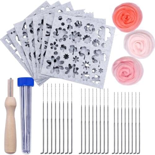 Nonvor Needle Felting Kit Wool Felting Needles Kit Applique Mold Template Stencil Supplies with Wooden Handle DIY Craft Handmade
