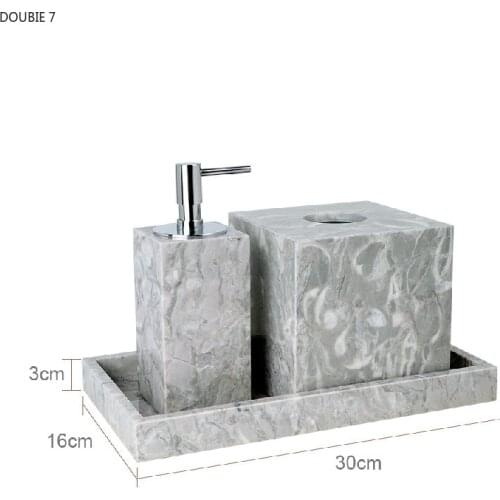 Four-piece Suit Gray Marble Bathroom Accessory Set Gargle Cup Liquid Soap Dispenser Soap Dish with Tray Kitchen Accessories