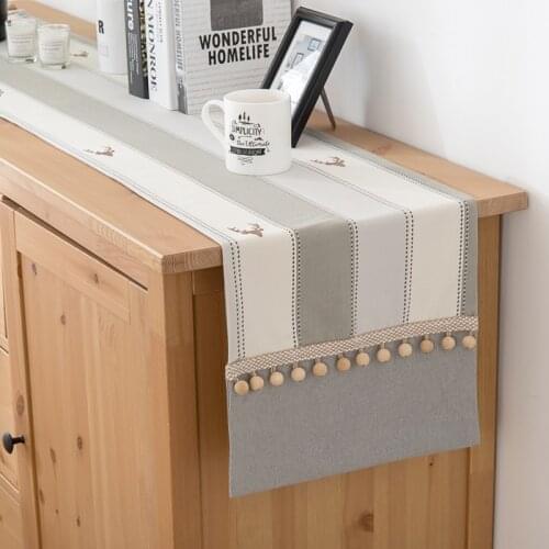 RZCortinas Table Runners Cotton Linen Table Runner for Wedding Party Hotel Christmas Luxury Table Cover with Beads Table Decor