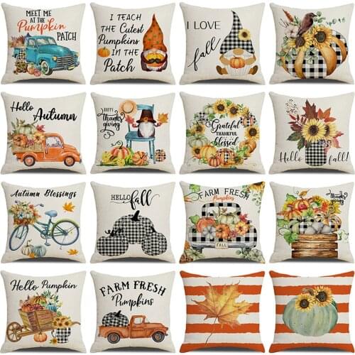 Thanksgiving Cushion Cover Autumn Holiday Decorative Throw Pillowcase Maple Leave Pumpkin Striped Plaid Sunflower Pillow Covers