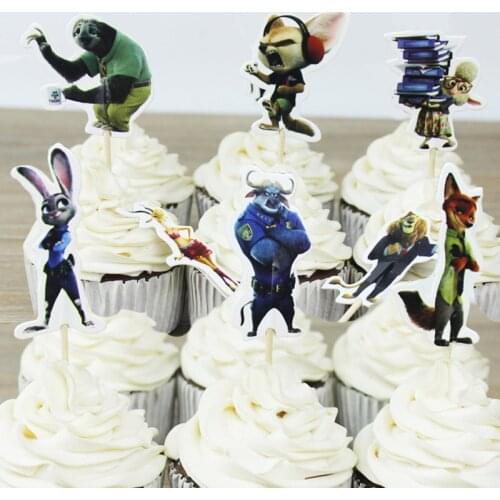 New arrival 48pcs Disney Cute Zootopia Fox Rabbits Cars Design Cartoon Paper Cupcake Topper for Birthday Wedding Party Supplies