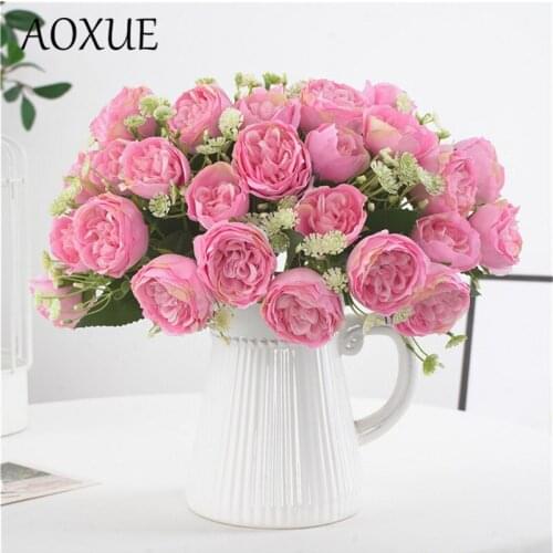 AOXUE 5 branches 10 heads peony high-grade artificial silk flowers home wedding decoration simulation rose flower bouquet