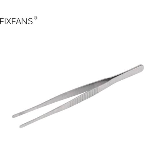 FIXFANS 12.5cm 5Inch Stainless Steel Straight Tweezers with Blunt Serrated Tips for Electronics Crafts Hobby DIY Hand Tools