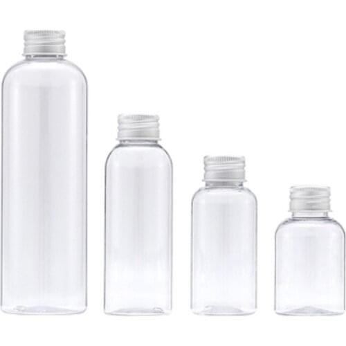 50ML 75ML 100ML 250ML New Empty Aluminum Lid Clear Round Bottle Travel Kit Cosmetic Packaging Toner Refillable Container 30 Pcs