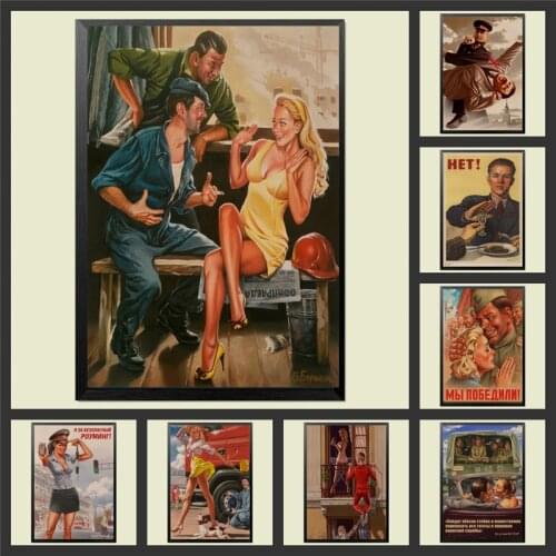 USSR CCCP World War II pin-up girl Retro poster Good quality printed wall Retro Posters for home bar cafe Wall sticker in ro