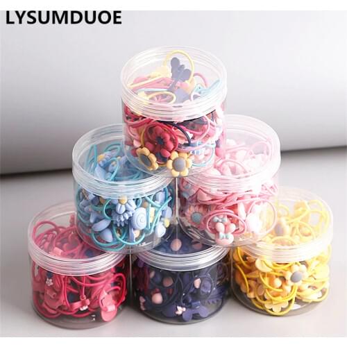 40Pcs/Lot Korean Fashion Cute Scrunchie Headdress Box Set Elastic Hair Bands Flower Rubber Band Cartoon Girls Hair Accessories