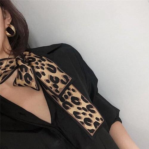 Luna&Dolphin Charming Girl Narrow Long Skinny Scarf 115x7cm Coffee Leopard Chiffon Silky Tie Ribbon Headbands Choker Streamer