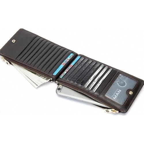 Super Slim Soft Long Wallet 100% Genuine Leather Credit Card Wallet Purse Card Holders Men Wallet Thin Small ZH-238