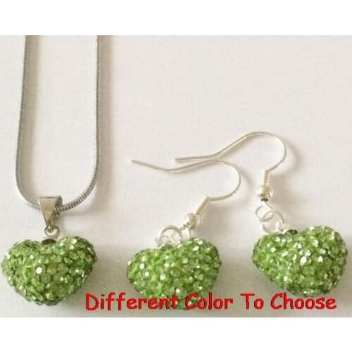 Tgy4lity rhinestone multicolor ab clay heart Silver Plated snake chain Crystal crystal set earrings Necklace men gift