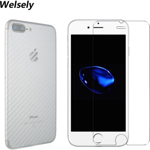 Rear Back cover Protector 3D Carbon Fiber + Tempered Glass Screen Protective Film for iPhone 8 7 ip7 8 plus non-slip Accessories