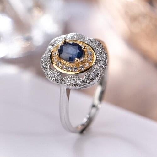 Luxury Sapphire Rings for Women Shinning Zircons Crystals Rings 925 Sterling Silver Party Dress Jewelry Saphir Rings