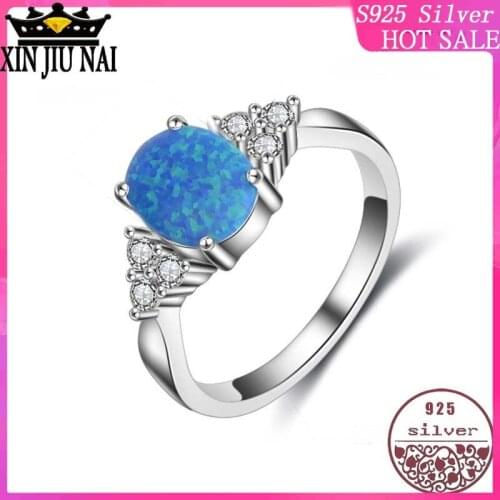 100%925 sterling silver Pure Elliptical Blue premium opal oberstone Broken Diamond High Hollow Womens Ring Precious Gas Ring