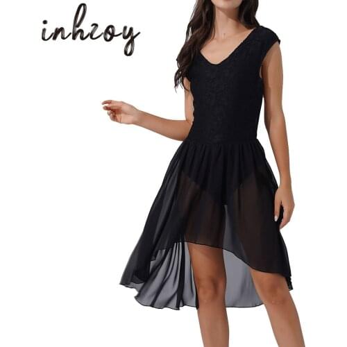 Lyrical Womens Dance Dress Mesh Chiffon Asymmetric Skirted Leotard Modern Contemporary Dresses