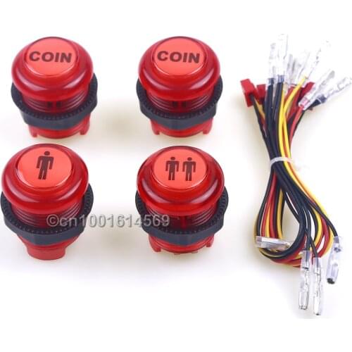 30mm LED Lamps Arcade Start Button 1 Player + 2 Player + Arcade LED Coin Buttons Wires To Arcade Stick Game & Raspberry Pi 1 2 3