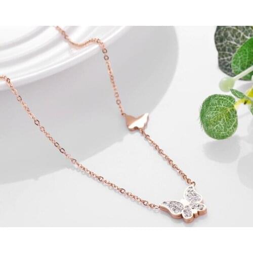 316L Stainless Steel Zircon Butterfly Concise Charms Clavicle Chain Pendant Necklace For Women Fashion Fine Jewelry Gift SAN443