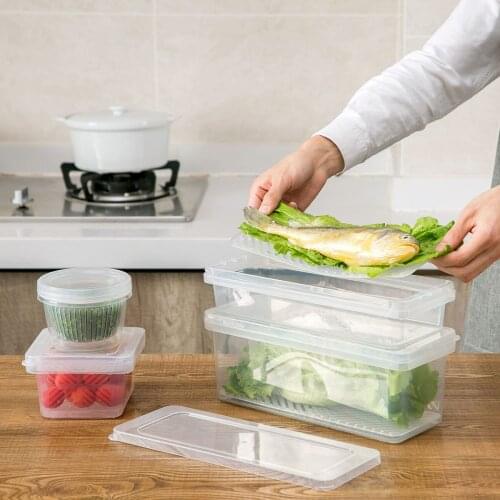 3200/1600/900ML Clear Food Storage Containers Kitchen Rectangle Stackable Box For Fruit And Vegetable