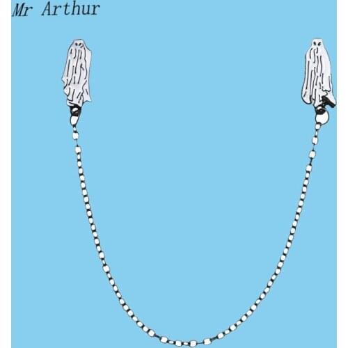 White Long Ghost Enamel Pin Doulbe With Chain Badge Brooch Backpack Clothes Lapel Pin Punk Jewelry Gift for Friends