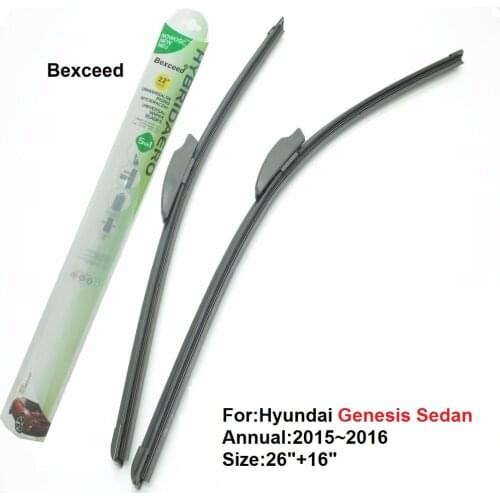 Bexceed of Car Windshield Universal Flat Wiper Blade for Hyundai Genesis Sedan . 1 Pair(26"+16") 2015~2016