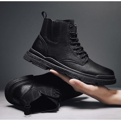 British Designer Men Genuine Leather Boots Casual Autumn Ankle Boots Men Outdoor Black High Top Leather Shoes Men Martin Boots