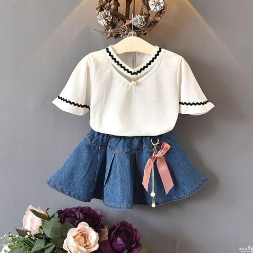 2021 childrens clothing set summer new Korean style toddler cute trend girl short-sleeved T-shirt denim skirt baby suit