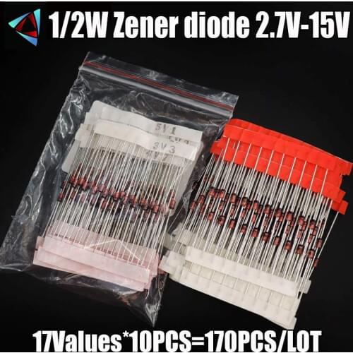 1/2w 0.5W Zener Diode 2.7-15V 17values*10pcs=170pcs Assorted Assortment Set New electronic diy kit