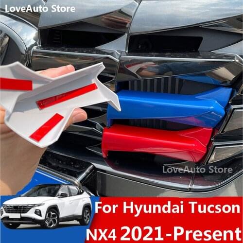 For Hyundai Tucson NX4 2021 2022 Car Three-color Front Grille Frame Bar Bright Strip Cover Exterior Decoration Accessories