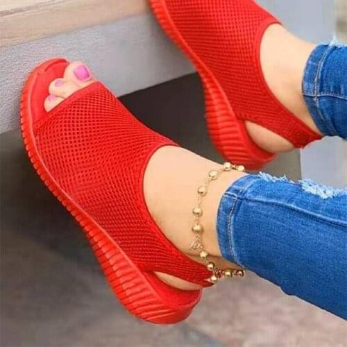 Women Mesh Breathable Sandals Female Elastic Band Slip On Flat Ladies Peep Toe Casual Shoes Woman Summer Footwear Plus Size