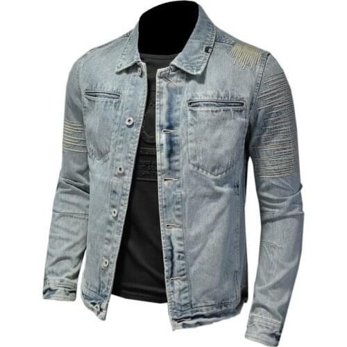 ERENEJIAN Man Fashion Denim Trucker Jacket High Quality Jeans Coat Outerwear Washed Blue Vintage Retro Cowboy Tops Plus Size 5XL