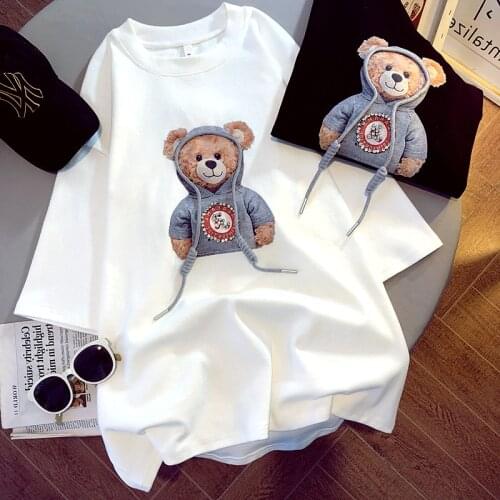 T-shirt Female 2021 Summer Girls student clothes Brushed Short-sleeved Print Bear Korean Version Top Woman y2k Graphic Tee