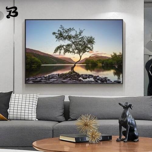 Canvas Painting Wall Art Nordic Style Landscape Painting Forest River Stone Bridge Wall Pictures for Living Room Home Decoration