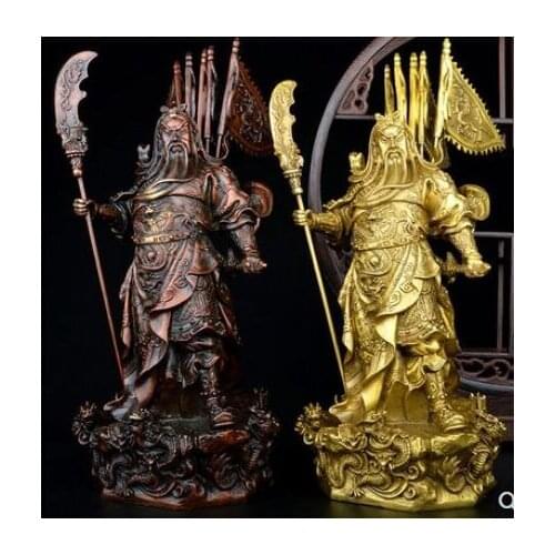 90cm /70cm/53cm/49cm/38cm/25cm Chinese Bronze Stand 9 Dragon Head Warrior God GuanGong GuanYu banner Statue