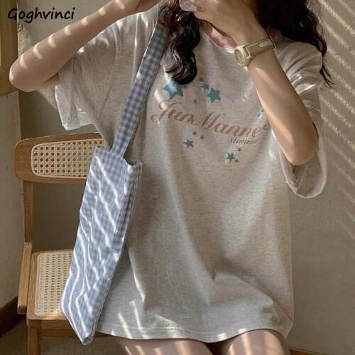 Summer Simple Long T-shirts Women Print Harajuku Loose Students Fresh Korean Style Short Sleeve Tees Casual All-match Slim Chic