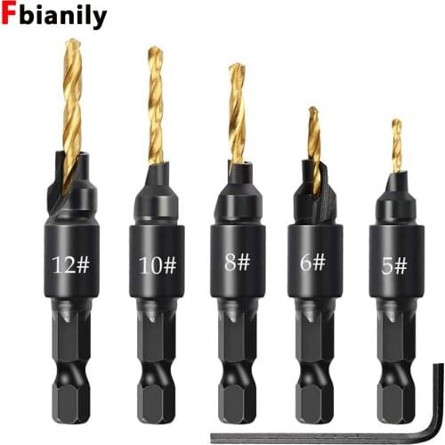 6pcs Countersink Drill Woodworking Drill Bit Set Drilling Pilot Holes For Screw Sizes Drill Set#5 #6 #8 #10 #12