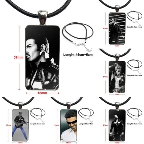 Glass Cabochon Pendant Necklace Rectangle Fashion Necklace For Girls Wholesale George Michael Handsome Singer Unbelievable